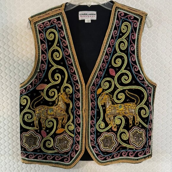 Carol Horn Workshop Jackets & Blazers - Vtg Carol Horn Workshop Embroidered, Beaded, & Sequin Vest on Black Velvet NWOT